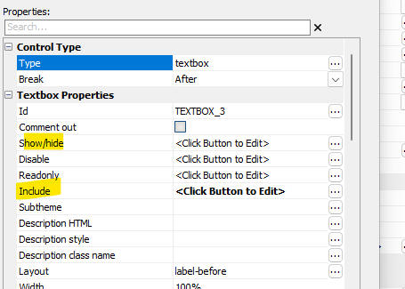 The Include property setting in the JSON Form builder.